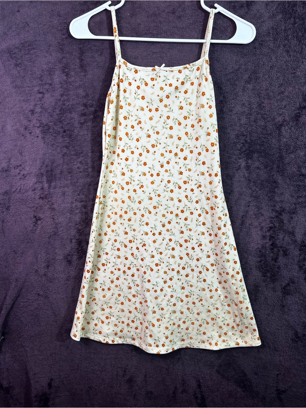 See You Monday Cream Floral Ribbed mini dress with Orange Flowers